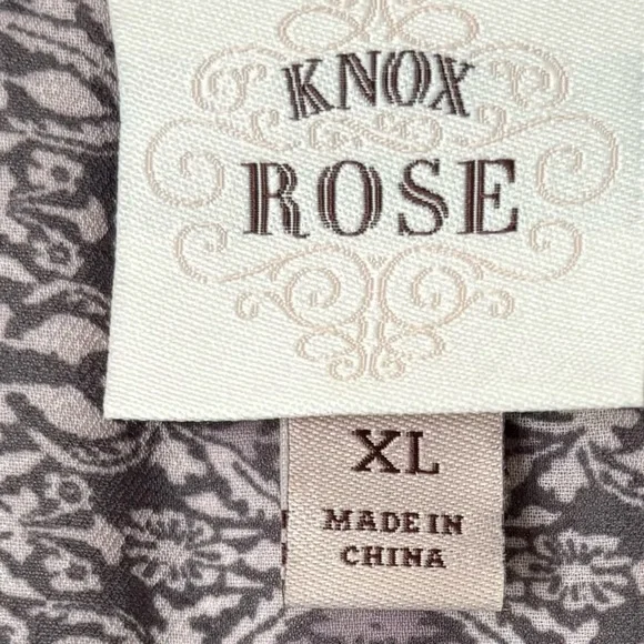 Knox Rose Womens Boho Purple Off-White Floral Print Blouse V-Neck Tassels XL - Picture 3 of 4